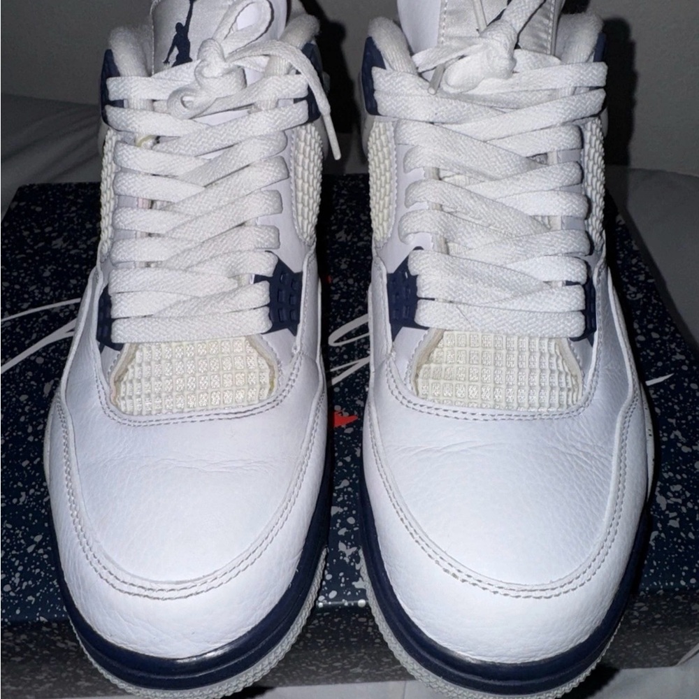 Jordan White and Blue Sneakers with Leather Upper